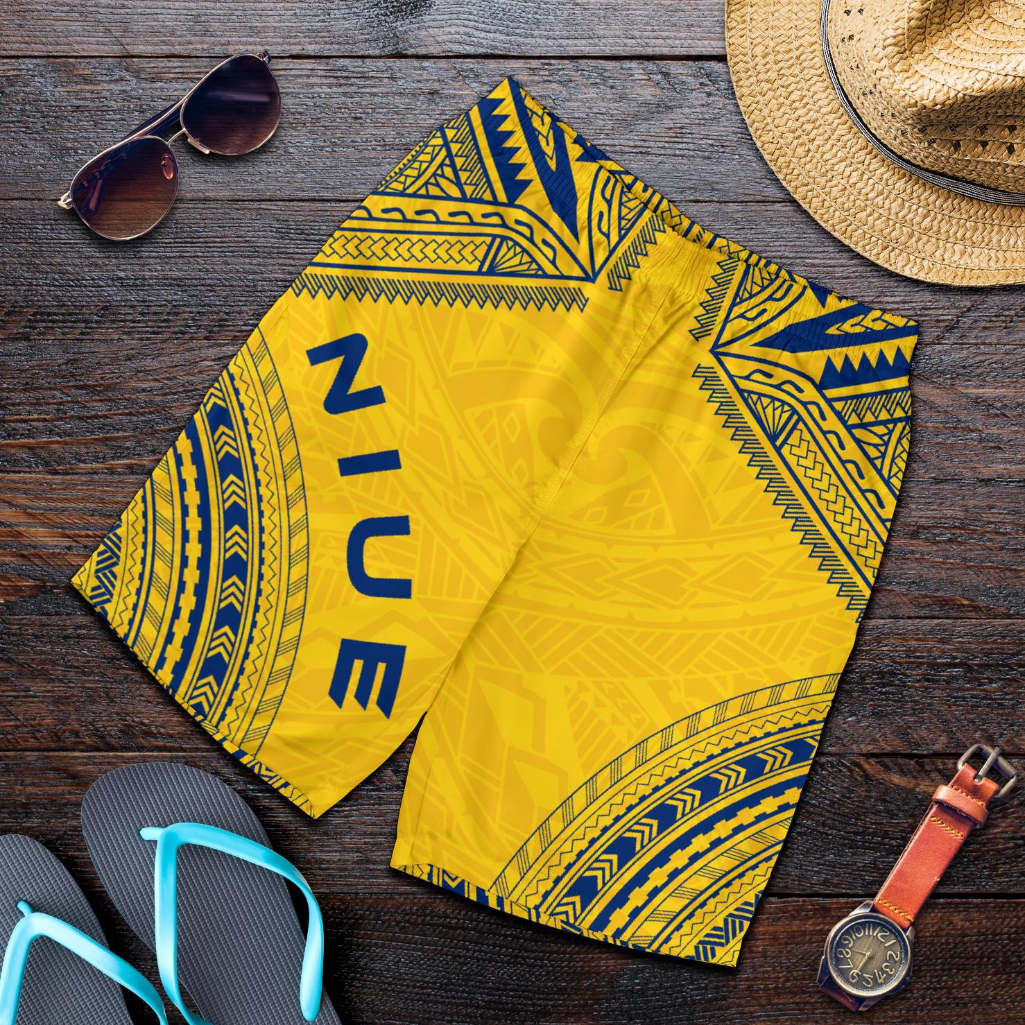 Niue Men's Shorts - Polynesian Chief Flag Version Yellow - Polynesian Pride