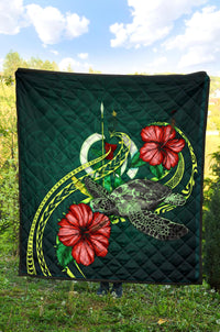 Vanuatu Polynesian Premium Quilt - Green Turtle Hibiscus - Polynesian Pride