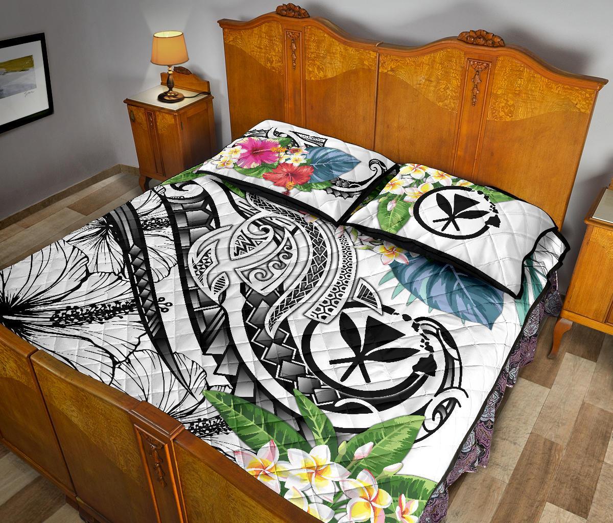 Polynesian Hawaii Kanaka Maoli Quilt Bed Set - Summer Plumeria (White) - Polynesian Pride