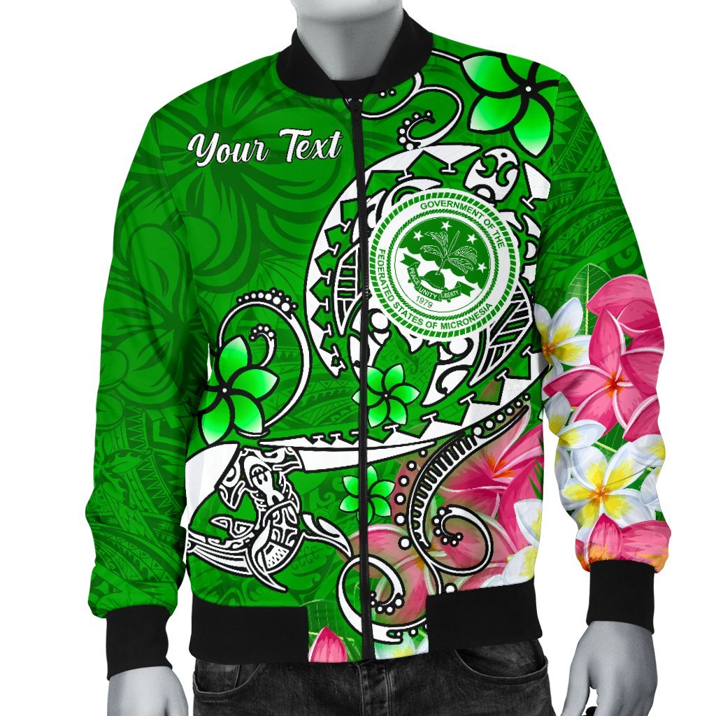 FSM Custom Personalised Men's Bomber Jacket - Turtle Plumeria (Green) - Polynesian Pride