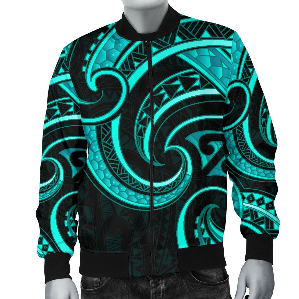 New Zealand Maori Mangopare Men Bomber Jacket Polynesian - Turquoise - Polynesian Pride