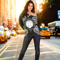 Northern Mariana Islands Polynesian Shoulder Sweater Map Black - Polynesian Pride