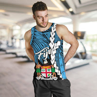 Fiji Polynesian Custom Personalised Men's Tank Top - Tribal Wave Tattoo Flag Style - Polynesian Pride