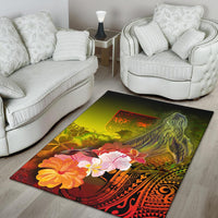 Fiji Area Rug - Humpback Whale with Tropical Flowers (Yellow) - Polynesian Pride