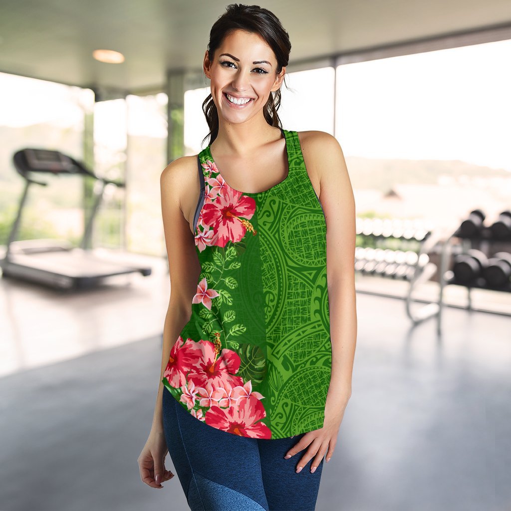 Hawaii Tropical Flower Polynesian Women's Tank Top - Curtis Style - Green - Polynesian Pride