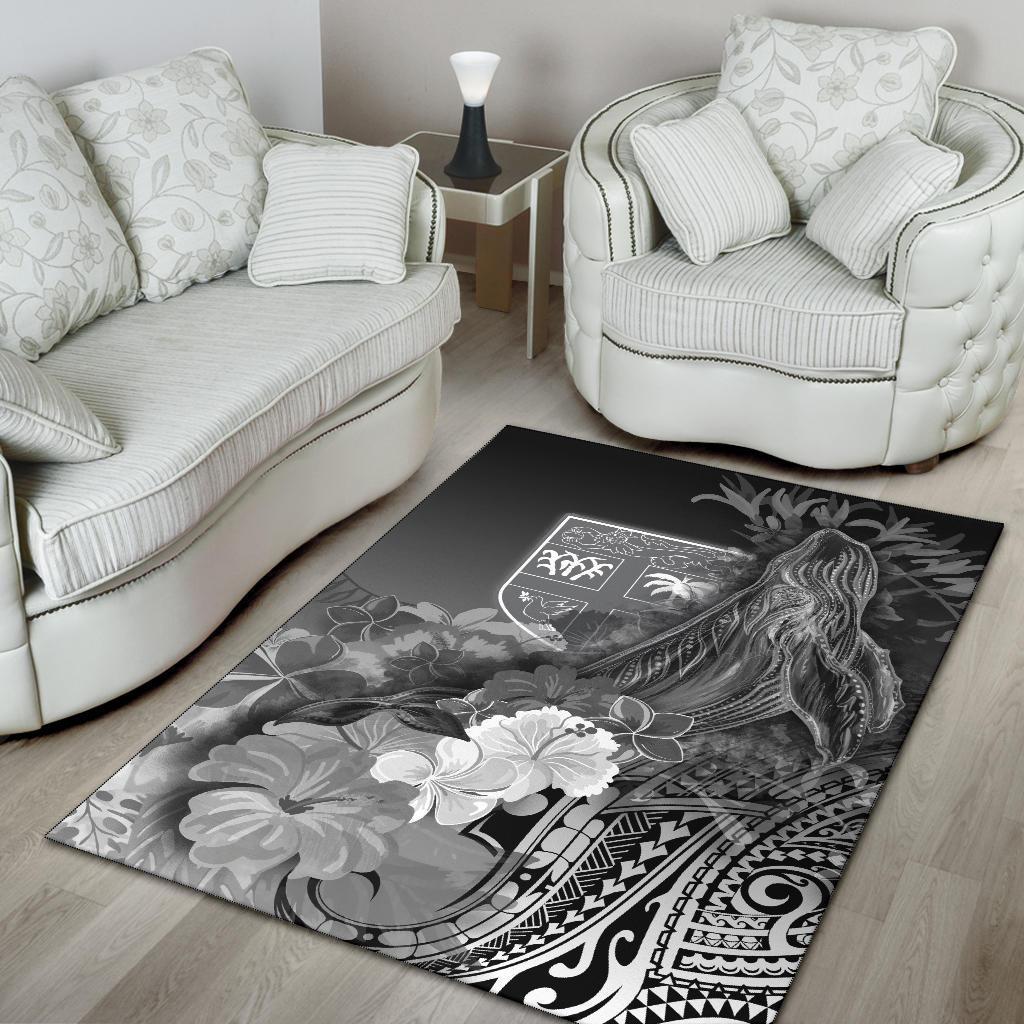 Fiji Area Rug - Humpback Whale with Tropical Flowers (White) - Polynesian Pride