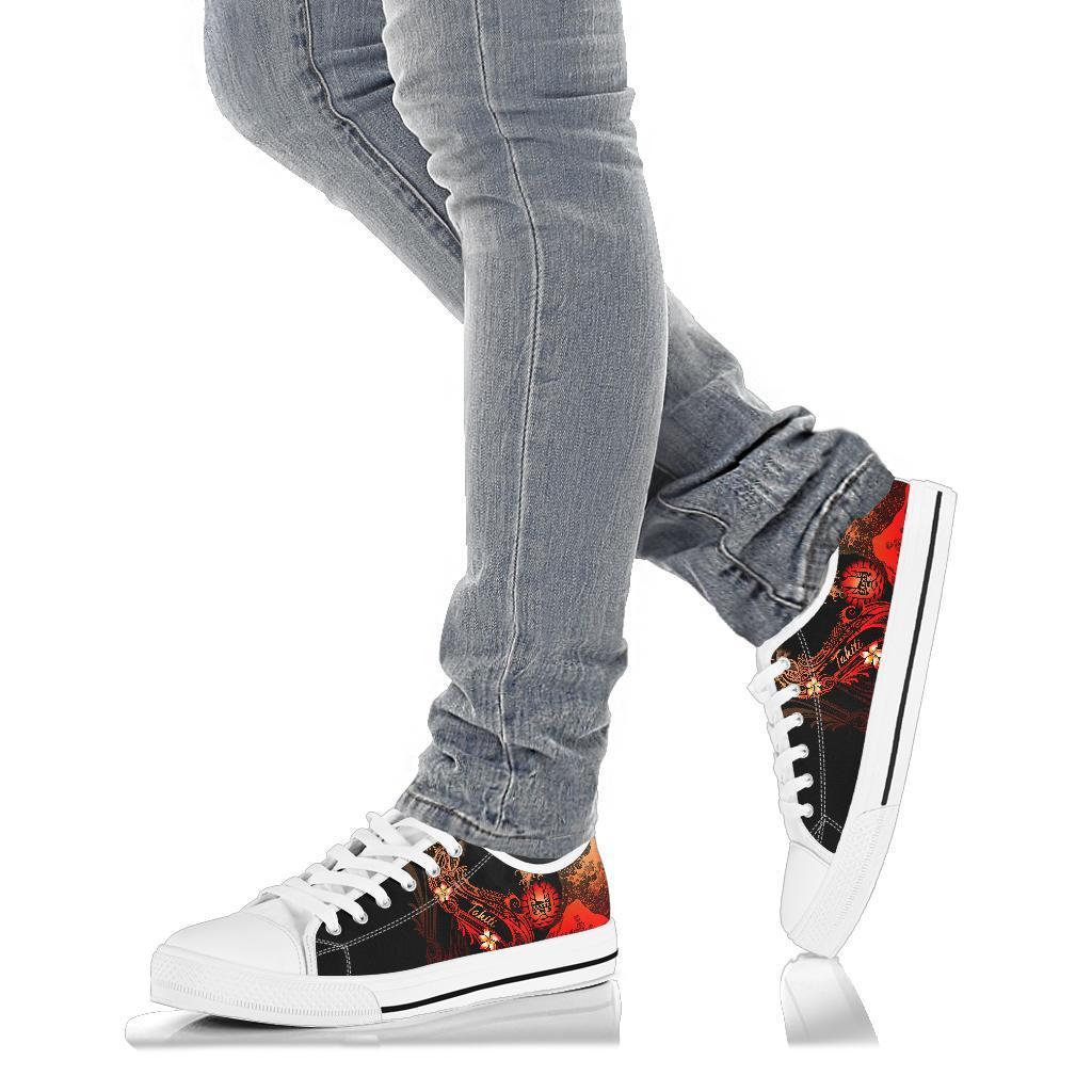 Tahiti Polynesian Low Top Shoe - Plumeria Flowers And Waves - Polynesian Pride