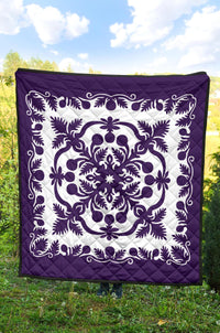 Hawaii Premium Quilt Royal Pattern - Purple And White - Polynesian Pride