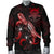 Tuvalu Polynesian Men's Bomber Jacket - Turtle With Blooming Hibiscus Red - Polynesian Pride