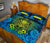 Hawaii Polynesian Quilt Bed Set - Hawaiian Green Yellow Tiki Face Blue Version - Polynesian Pride