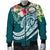 FSM Polynesian Men's Bomber Jacket - Summer Plumeria (Turquoise) - Polynesian Pride