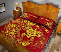 Hawaii Polynesian Personalised Quilt Bed Set - Vintage Polynesian Turtle (Red) - Polynesian Pride