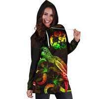 Tonga Polynesian Hoodie Dress - Turtle With Blooming Hibiscus Reggae - Polynesian Pride
