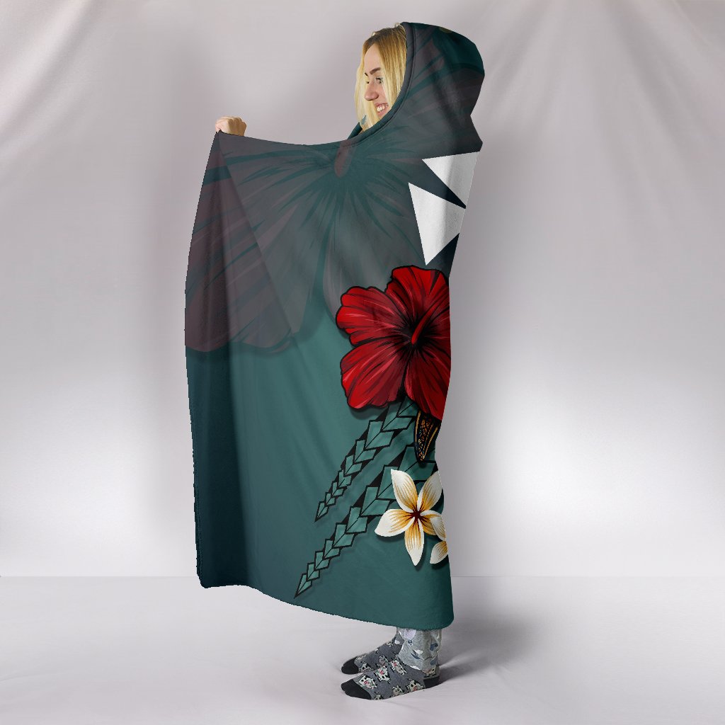 Wallis And Futuna Hooded Blanket - Blue Turtle Tribal - Polynesian Pride