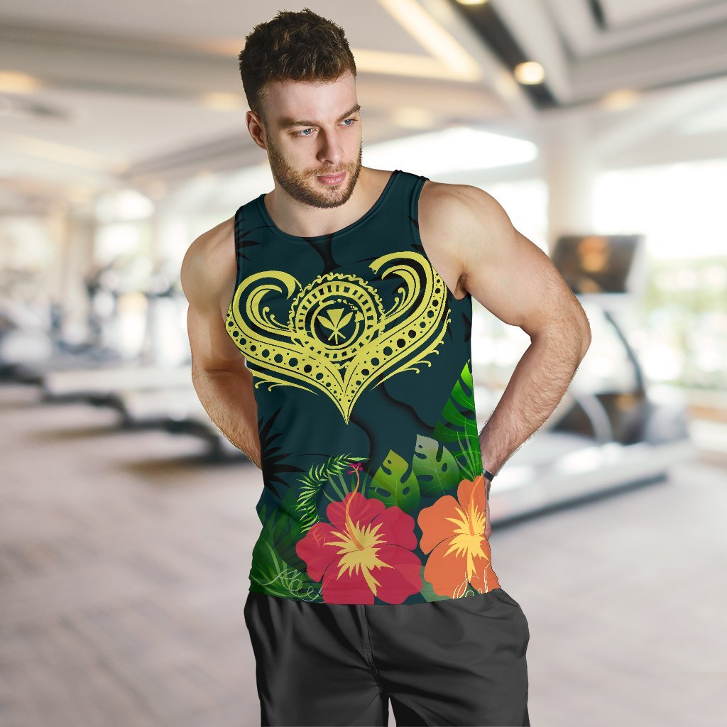 Polynesian Hawaii Kanaka Maoli Men's Tank Top - Heart with Hibiscus - Polynesian Pride