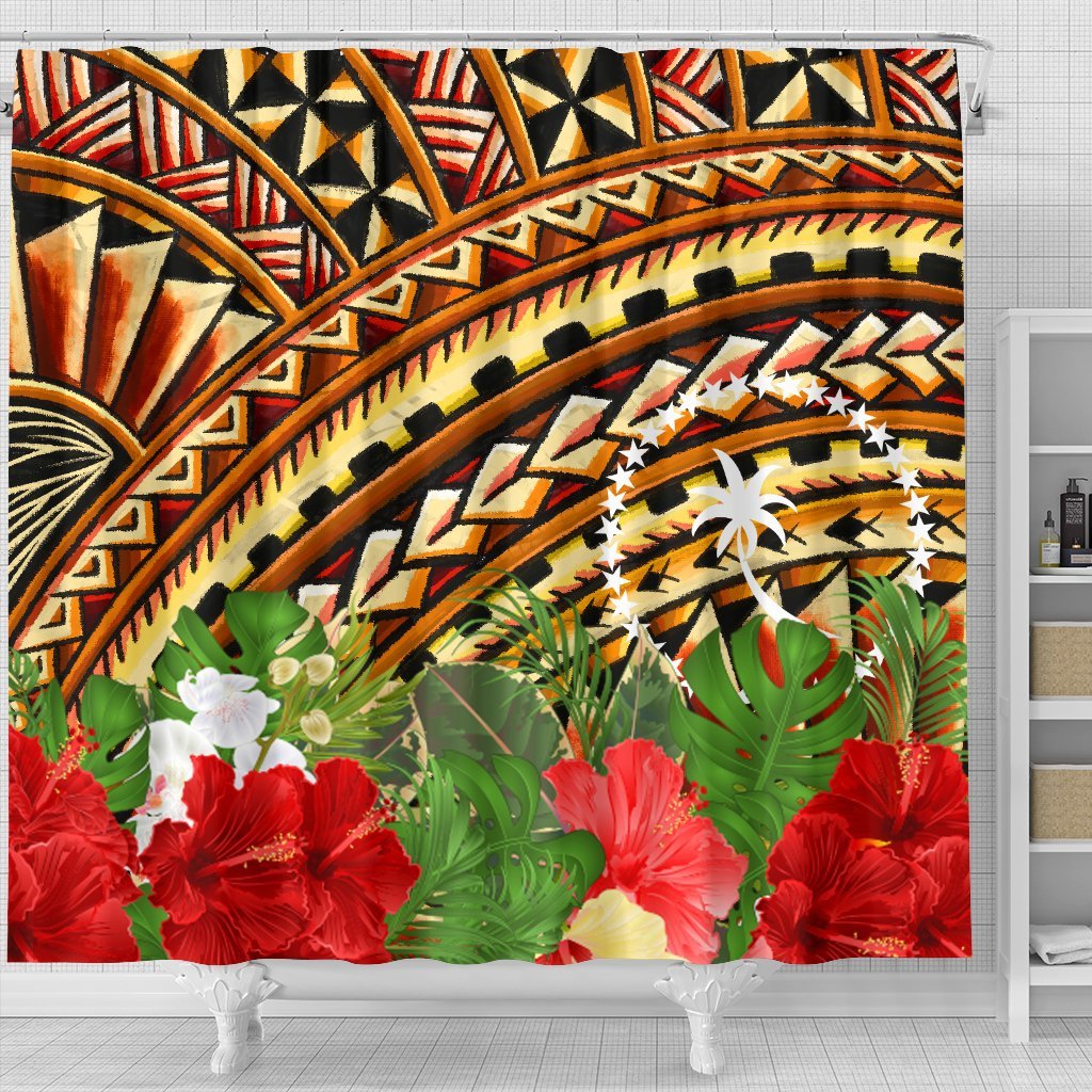 Chuuk Shower Curtain - Vintage Pattern With Hibiscus Flower - Polynesian Pride