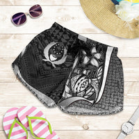 Pohnpei Micronesia Women's Shorts White - Turtle With Hook - Polynesian Pride