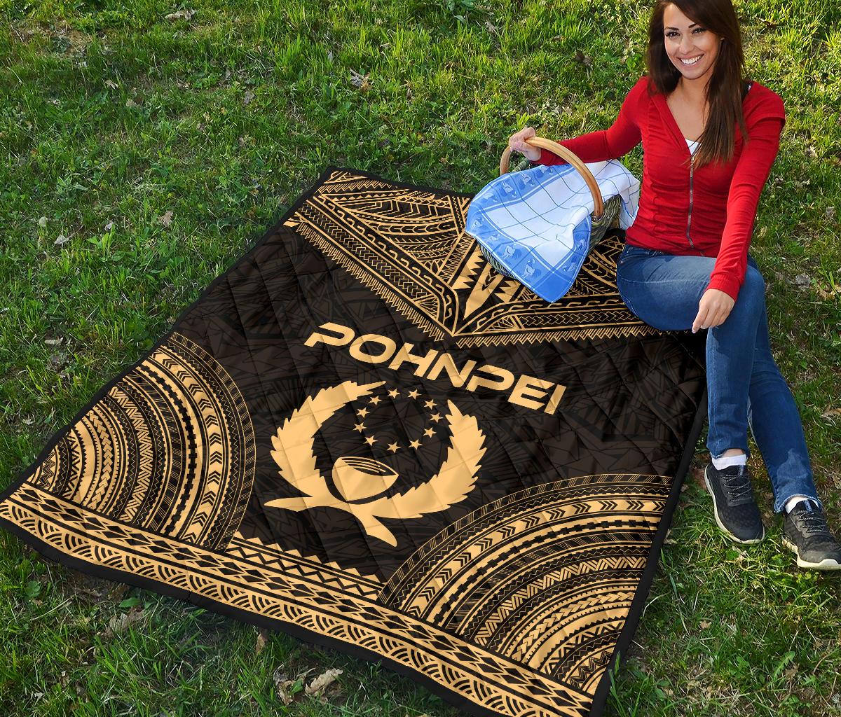 Pohnpei Premium Quilt - Pohnpie Flag Polynesian Chief Gold Version - Polynesian Pride