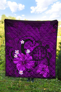 Hawaii Turtle Poly Tribal Purple Premium Quilt - Polynesian Pride