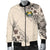 Nauru Men's Bomber Jacket - The Beige Hibiscus Black - Polynesian Pride