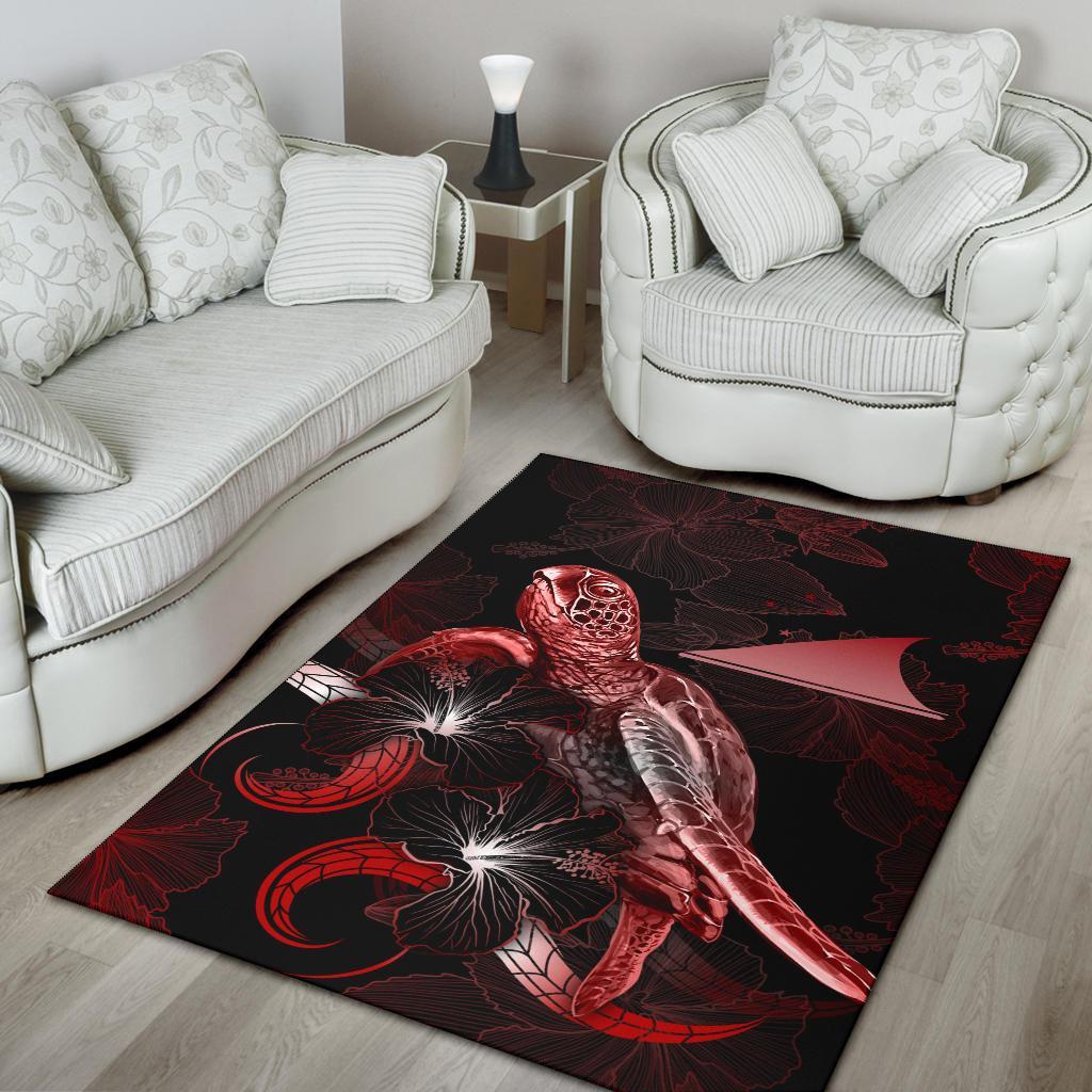 Tokelau Polynesian Area Rugs - Turtle With Blooming Hibiscus Red - Polynesian Pride