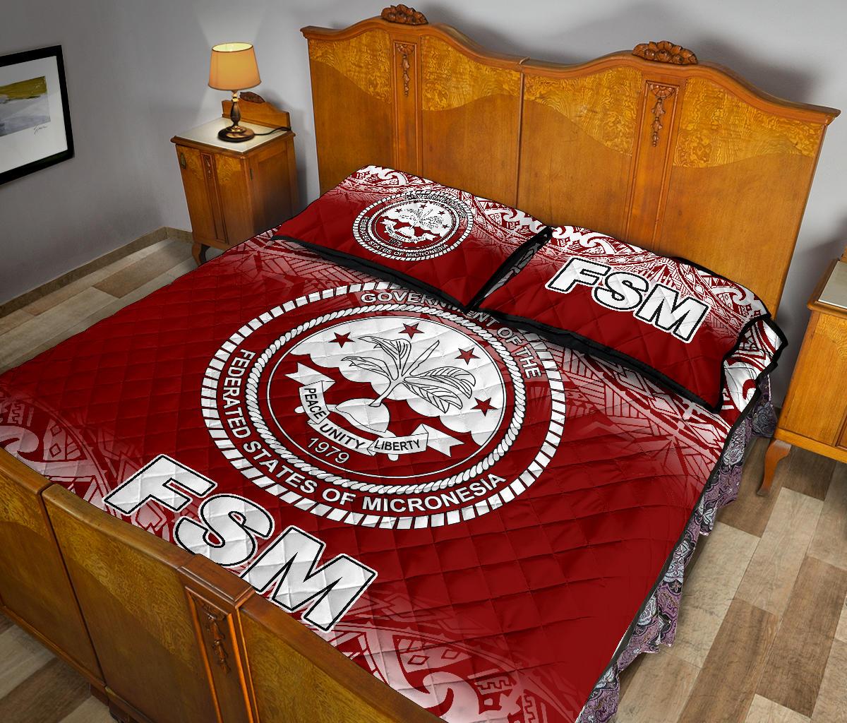 Federated States of Micronesia Quilt Bed Set - Federated States of Micronesia Seal Red Fog Style - Polynesian Pride