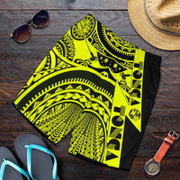 Polynesian Shorts Men - Maui Moana Tattoo with Seal Tonga Yellow - Polynesian Pride
