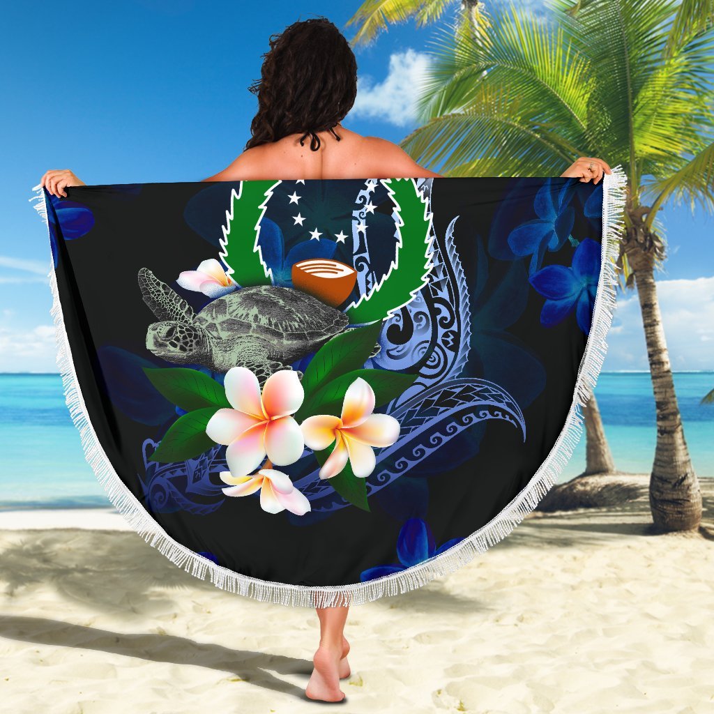 Pohnpei Micronesia Beach Blanket - Turtle With Plumeria Flowers - Polynesian Pride