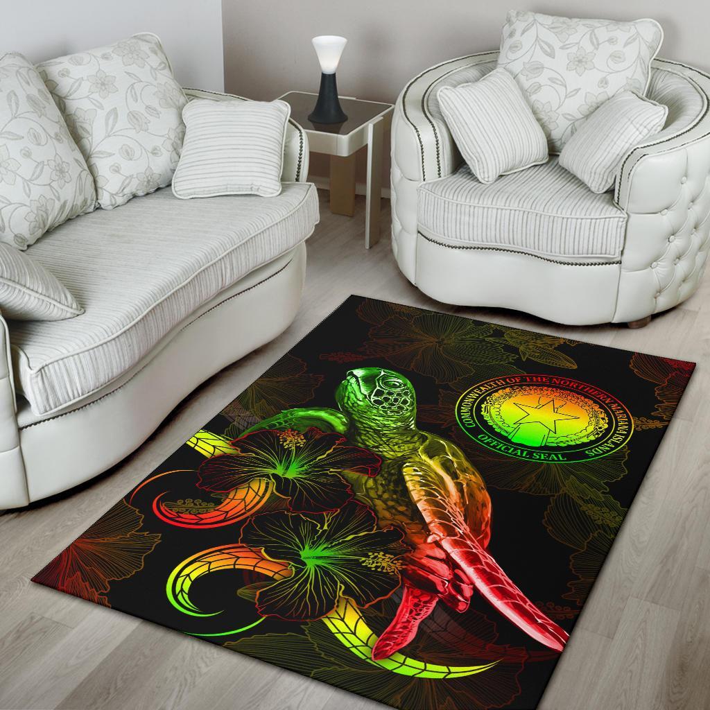 CNMI Polynesian Area Rugs - Turtle With Blooming Hibiscus Reggae - Polynesian Pride