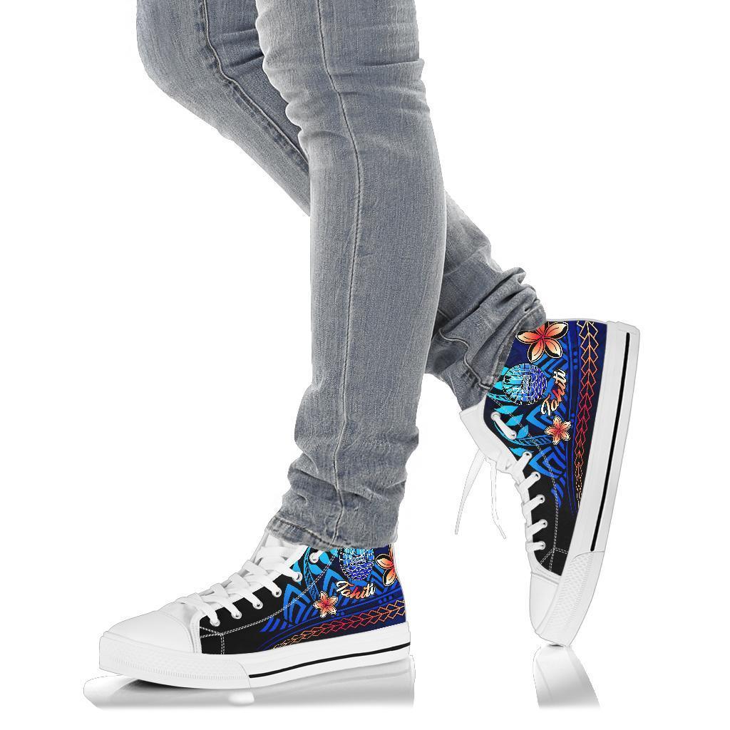 Tahiti High Top Shoes Blue - Vintage Tribal Mountain - Polynesian Pride
