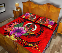 Vanuatu Polynesian Quilt Bed Set - Floral With Seal Red - Polynesian Pride