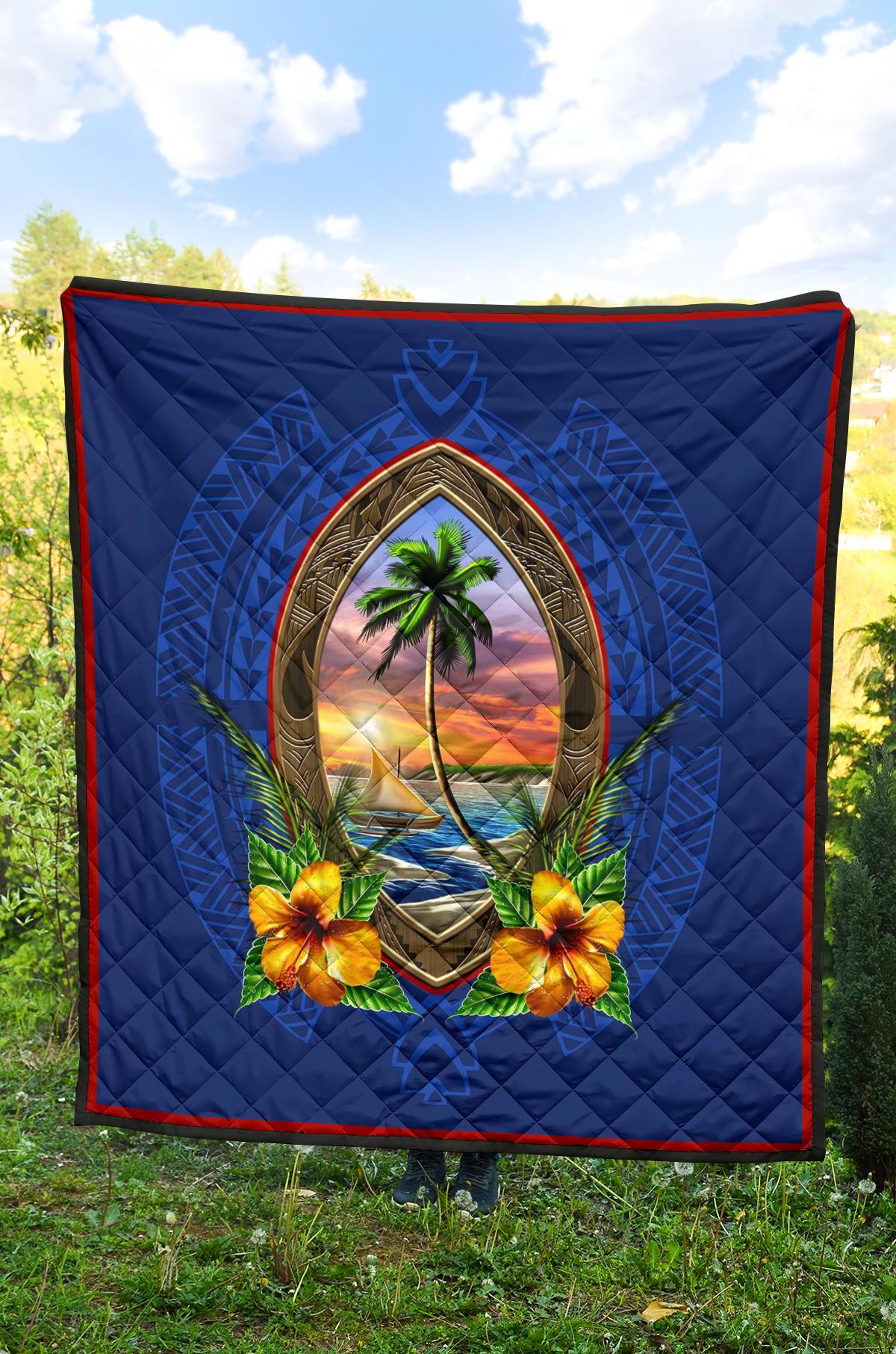 Guam Premium Quilt - Guam Coat Of Arms Hibiscus - Polynesian Pride