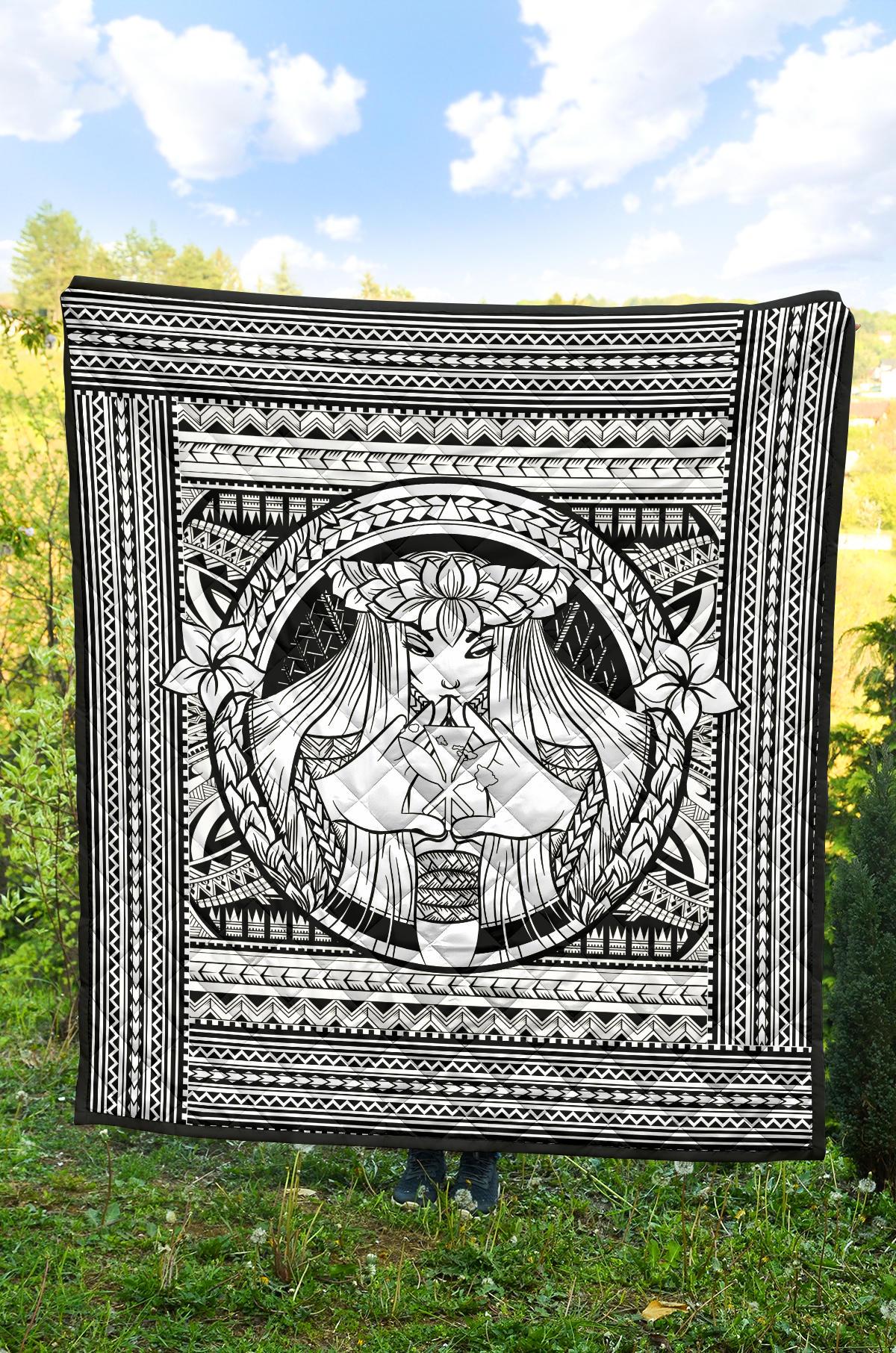 Hawaii Polynesian Pele Kanaka Premium Quilt White - Polynesian Pride