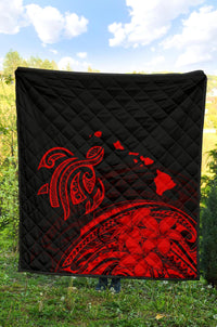 Hawaii Map Plumeria Polynesian Red Premium Quilt - Polynesian Pride