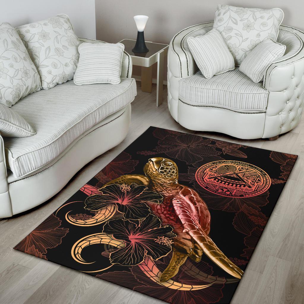 American Samoa Polynesian Area Rugs - Turtle With Blooming Hibiscus Gold - Polynesian Pride