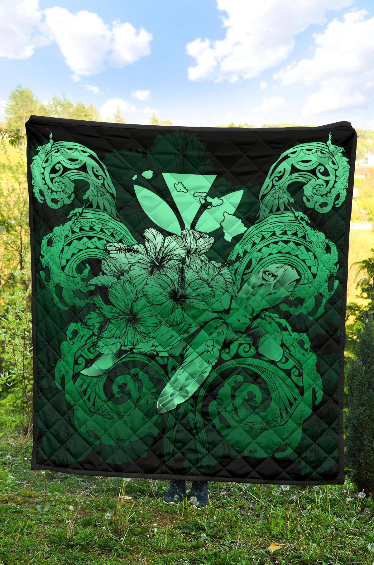 Hawaii Turtle Wave Polynesian Premium Quilt - Hey Style Green - Polynesian Pride