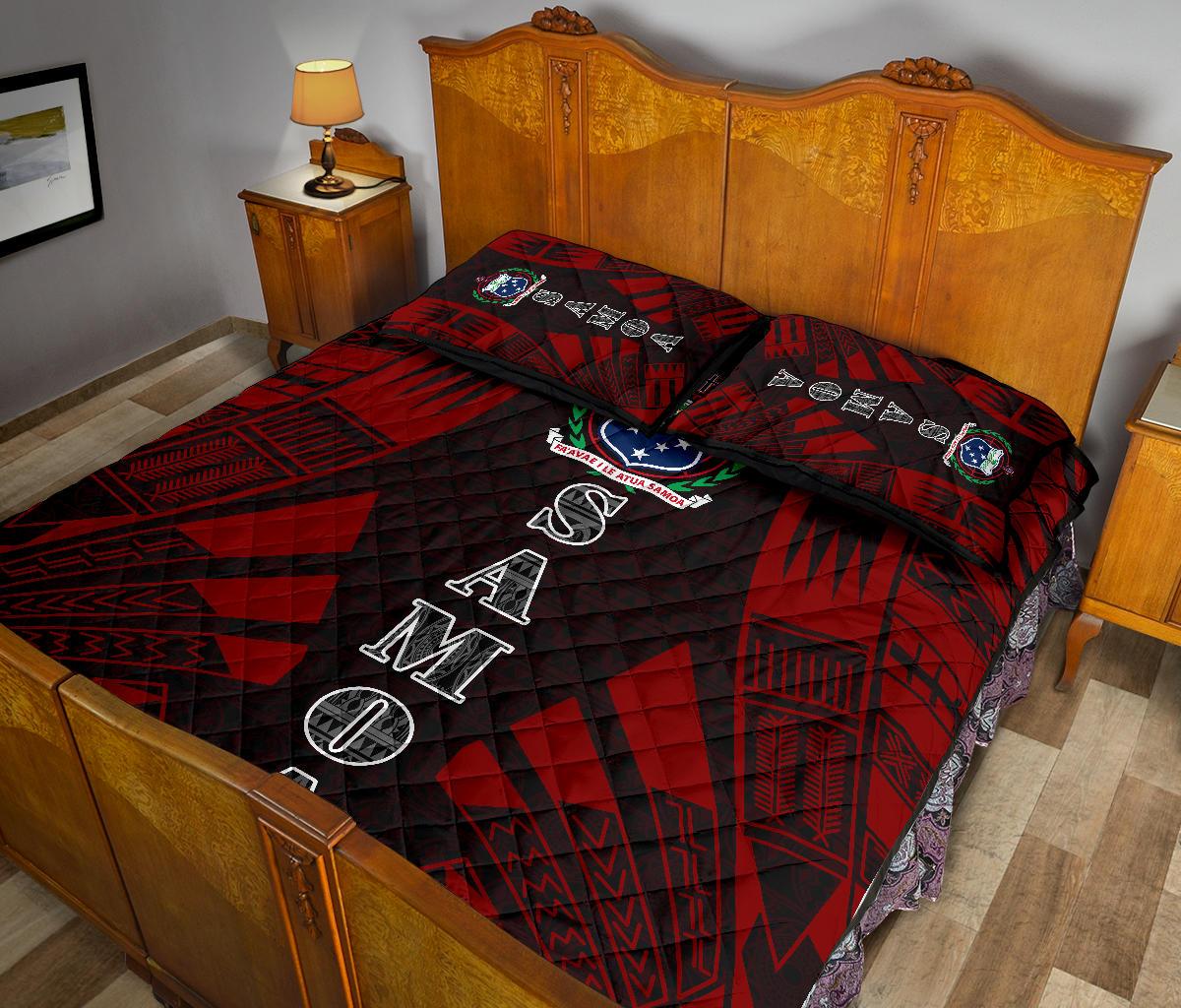 Samoa Quilt Bed Set - Samoa Coat Of Arms Polynesian Red Tattoo Style - Polynesian Pride