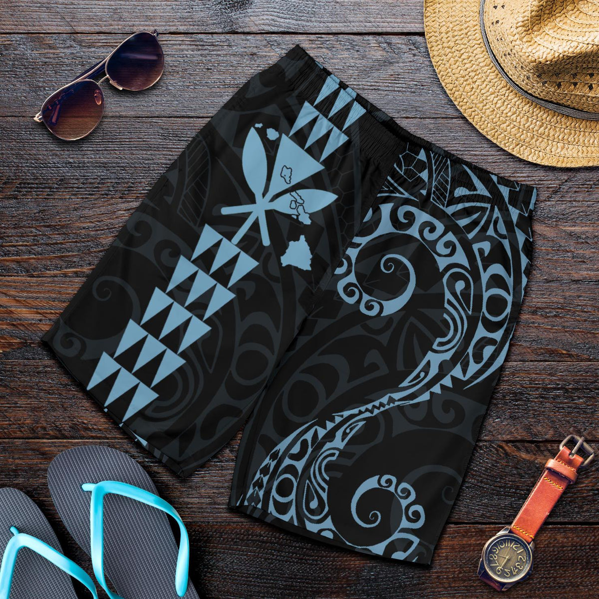 Kanaka Hawaii Map Polynesian Men's Short Blue - Polynesian Pride