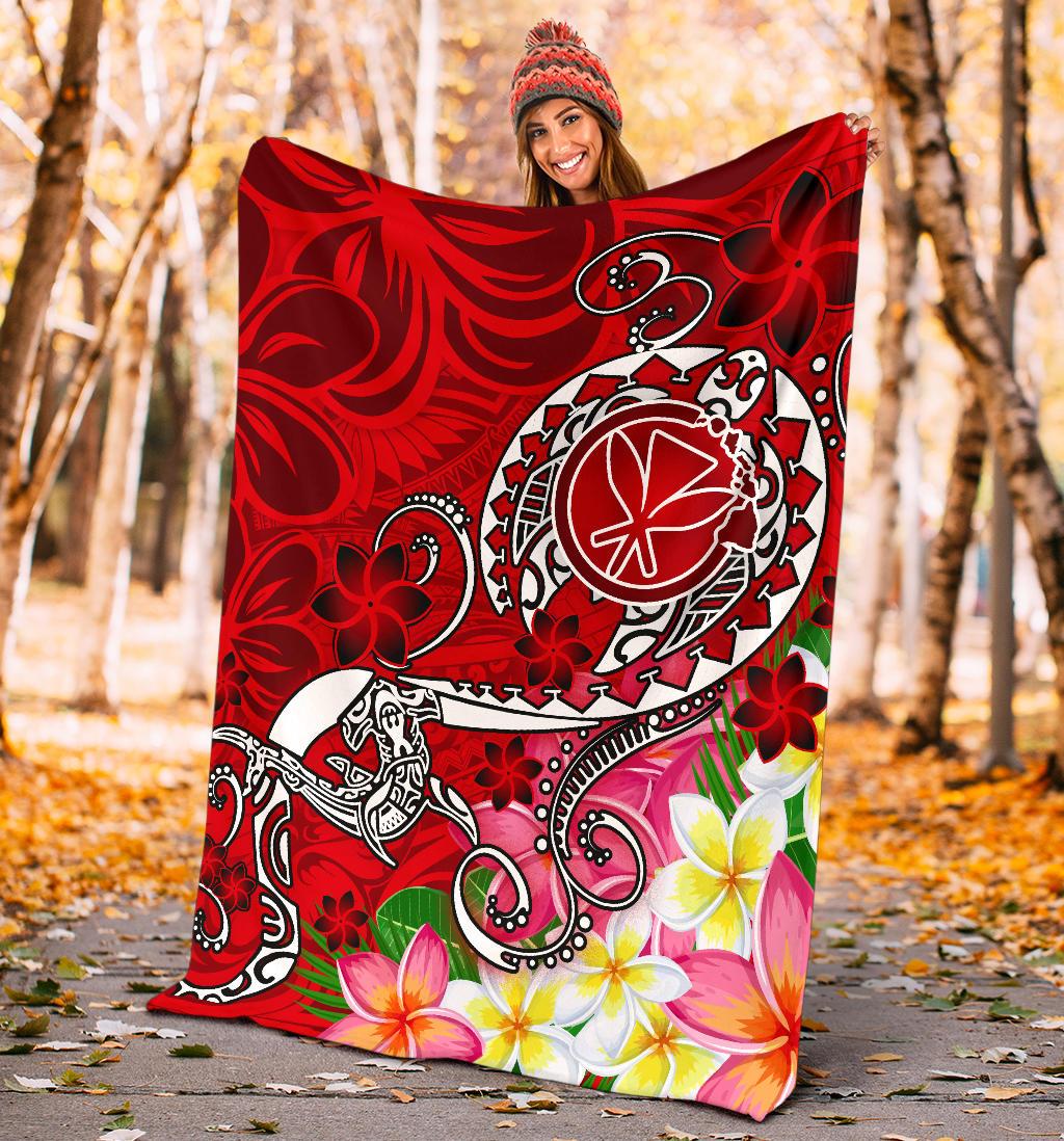 Hawaii Premium Blanket - Turtle Plumeria Polynesian Tattoo Red Color - Polynesian Pride