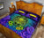 Hawaii Polynesian Quilt Bed Set - Hawaiian Green Yellow Tiki Face Purple Version - Polynesian Pride