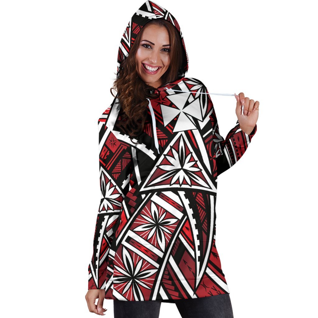 Wallis and Futuna Women's Hoodie Dress - Tribal Flower Special Pattern Red Color - Polynesian Pride