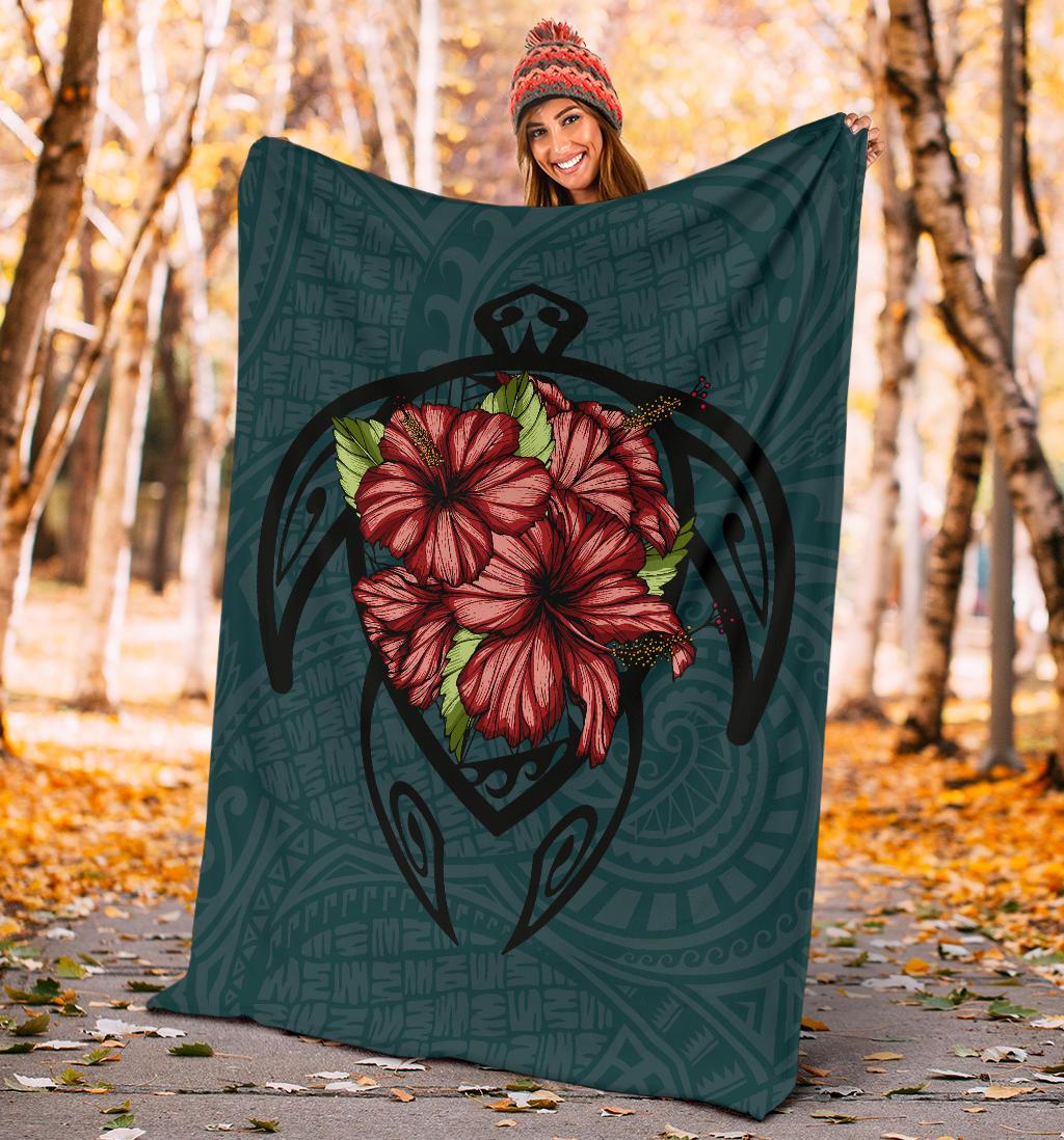 Hawaii Turtle Hibiscus Polynesian Premium Blankets - Polynesian Pride