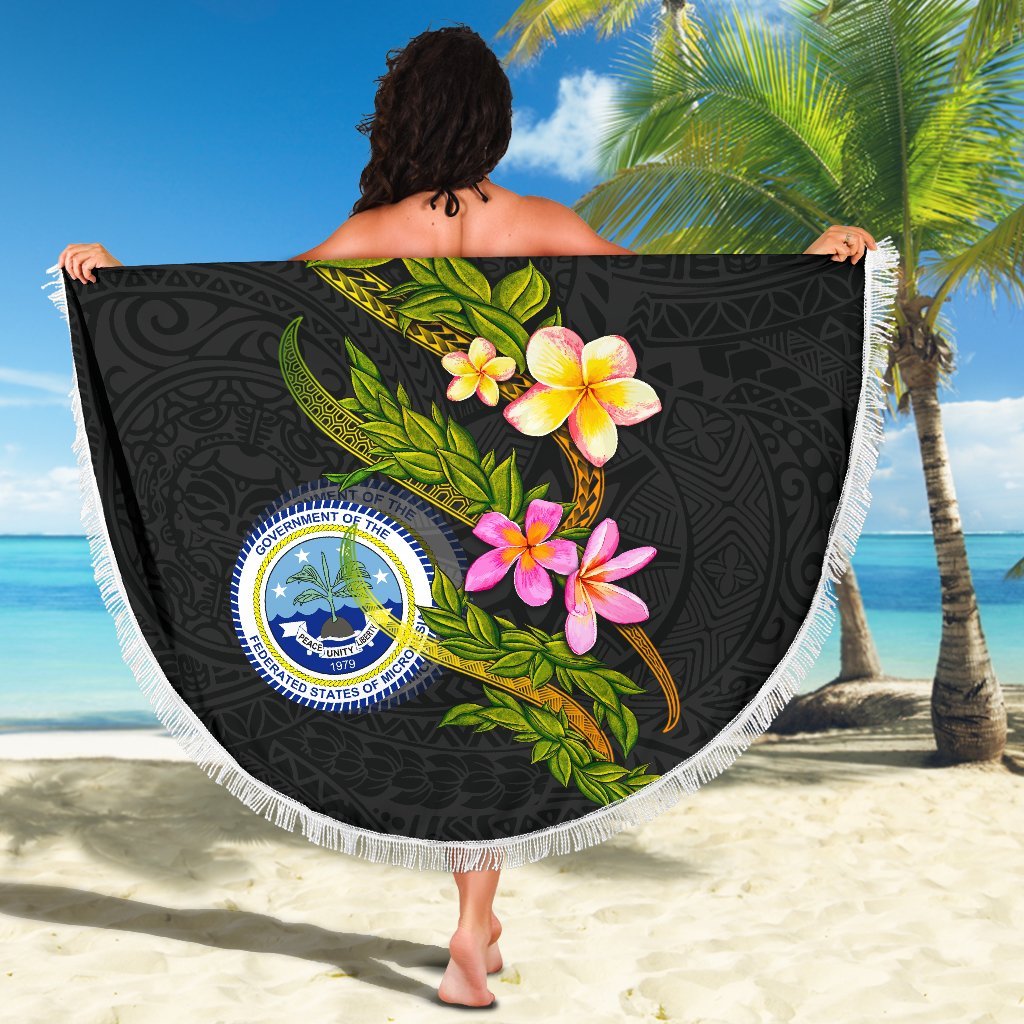 Federated States Of Micronesia Custom Personalised Beach Blanket - Plumeria Tribal - Polynesian Pride
