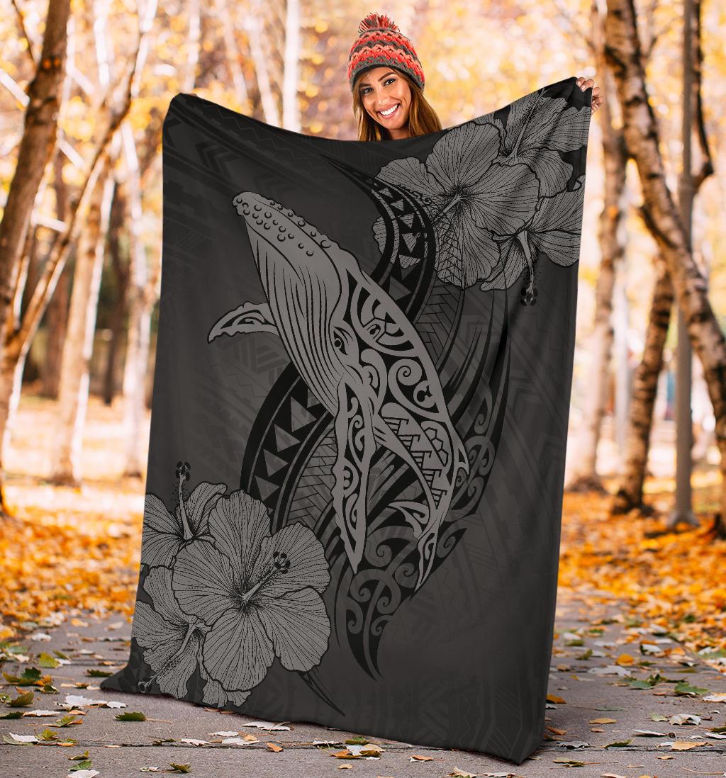 Hawaii Whale Swim Poly Gray Premium Blanket - Polynesian Pride