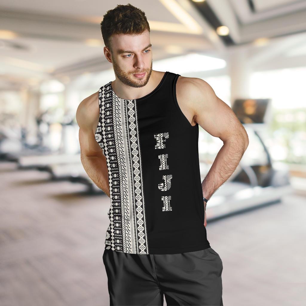 Fiji Men's Tank Top Tapa Half With Coat Of Arms TH1 - Polynesian Pride