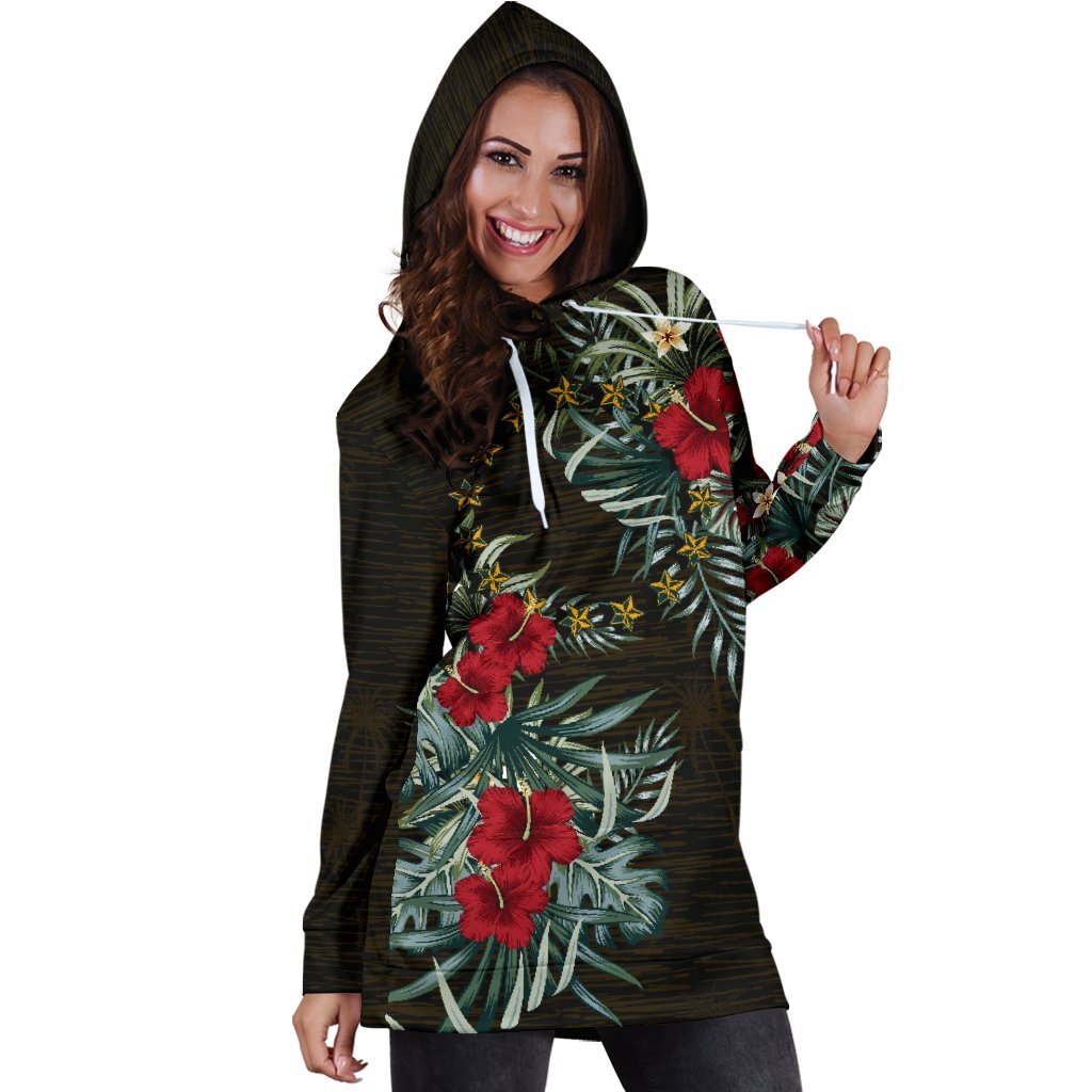 Cook Islands Hoodie Dress - Cook Islands Flag Hibiscus - Polynesian Pride