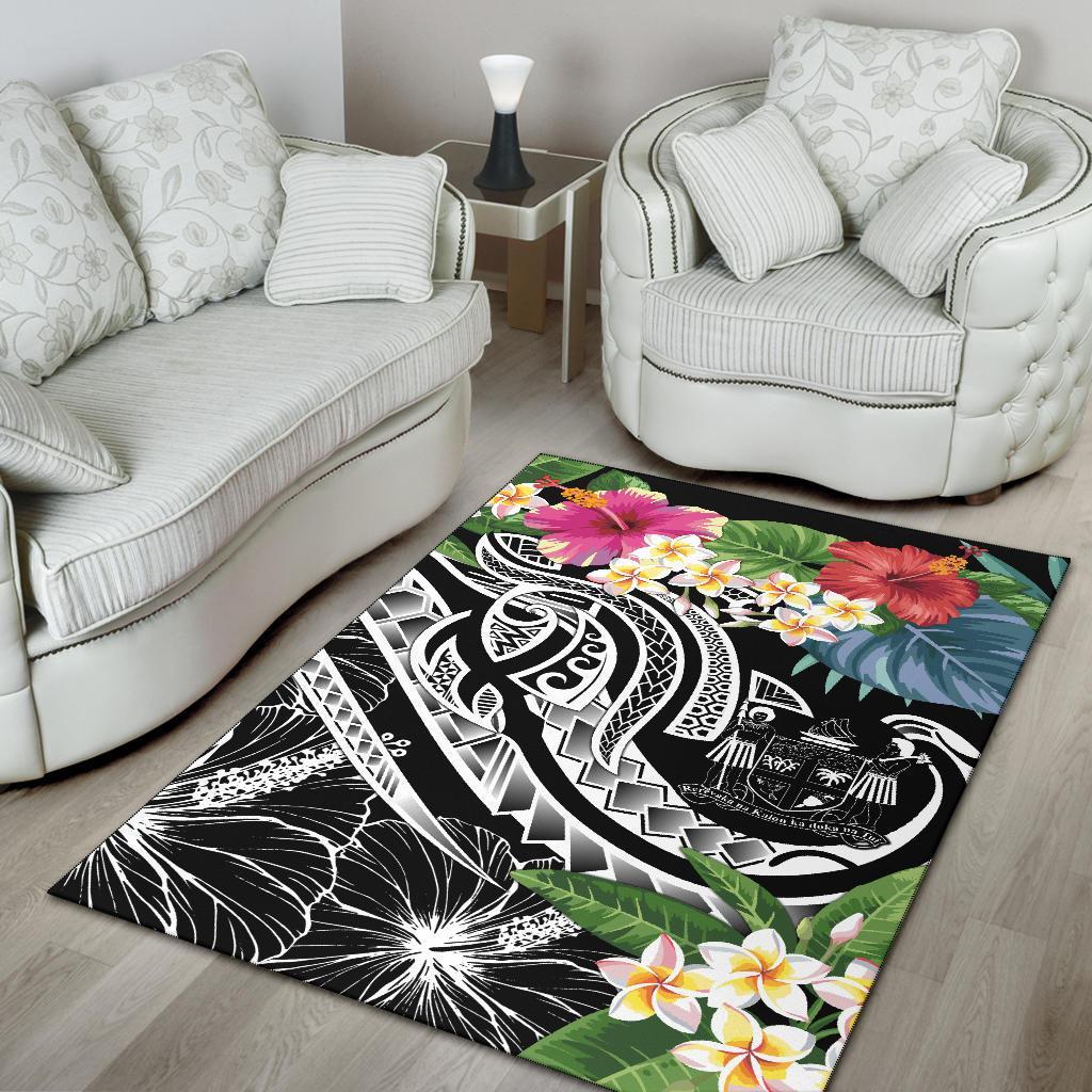 Fiji Polynesian Area Rug - Summer Plumeria (Black) - Polynesian Pride