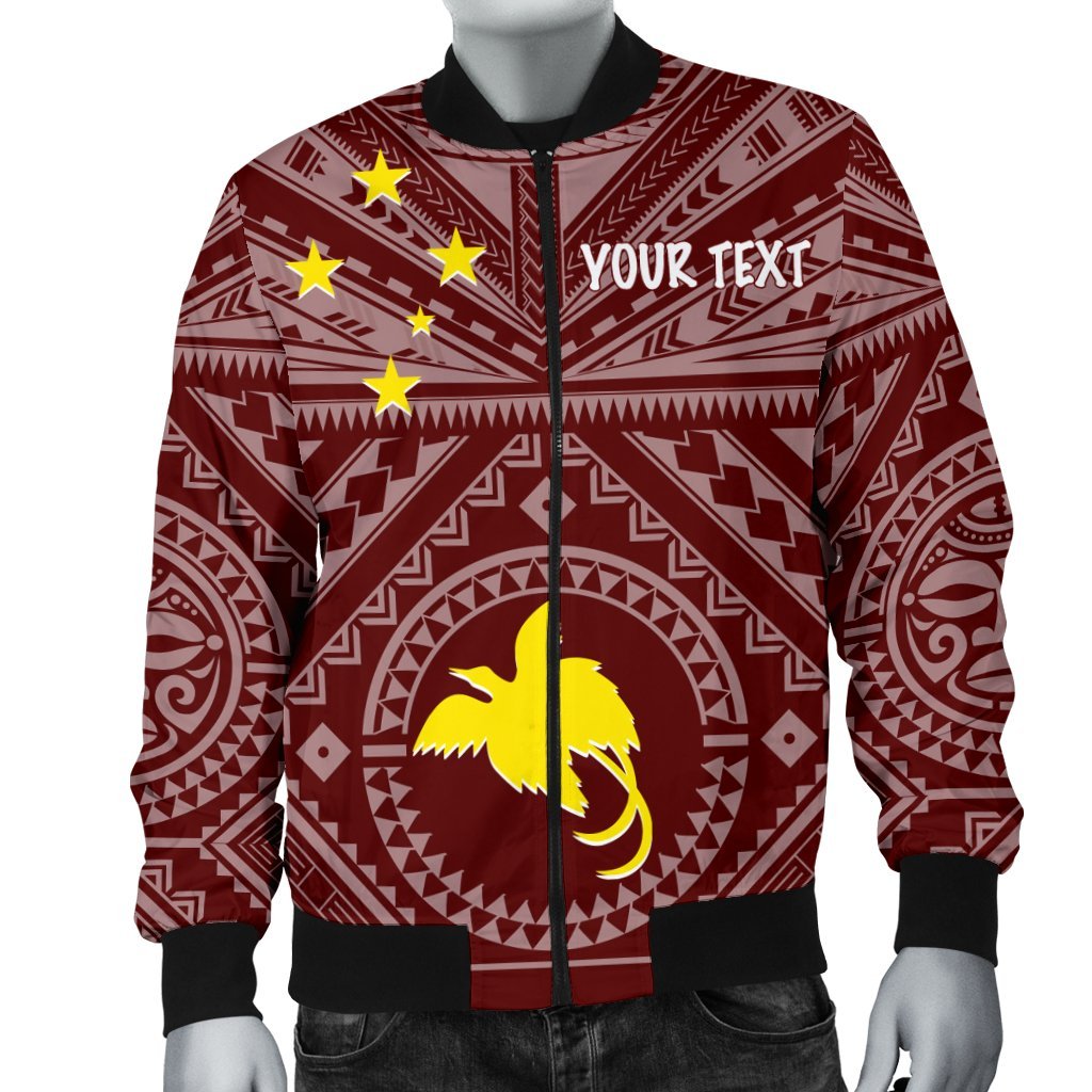 Papua New Guinea Personalised Men's Bomber Jacket - Flag With Polynesian Patterns (Black) - Polynesian Pride