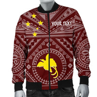 Papua New Guinea Personalised Men's Bomber Jacket - Flag With Polynesian Patterns (Black) - Polynesian Pride