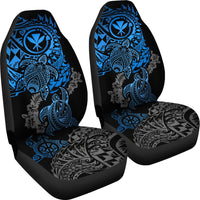 Hawaii Polynesian Seat Covers - Blue Kanaka Maoli Turtle Tattoo Gray Hibiscus Turtle Flowing - Polynesian Pride